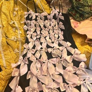 Dolls Kill Pastel Goth Twill Satin Bow Mini Dress in black and pink size XXL